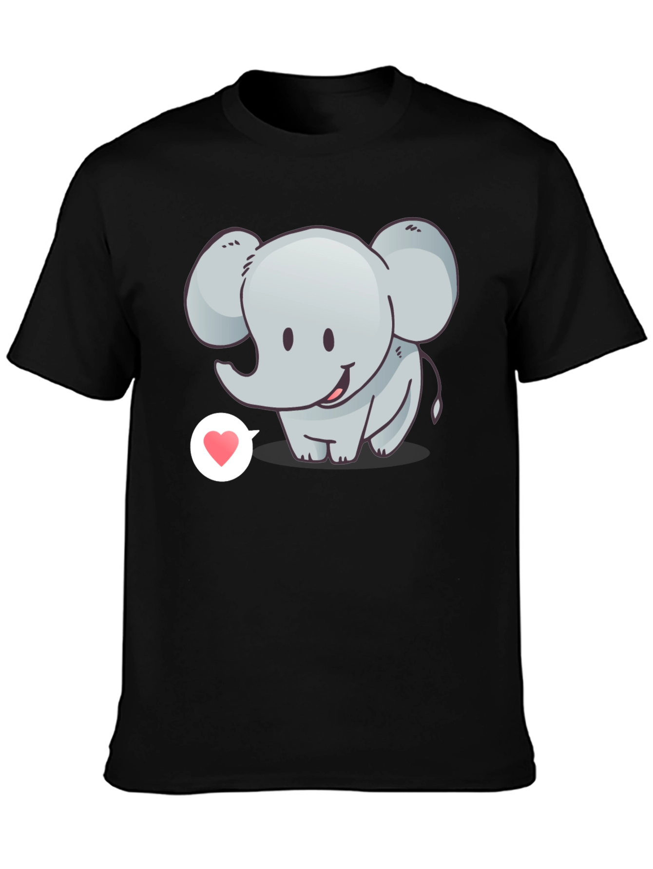Cute Elephant with Heart T-Shirt - Black