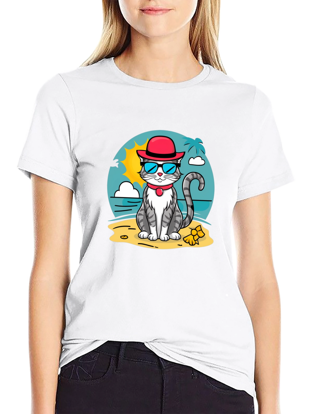 Cool Cat Beach T-Shirt - Summer Vibes
