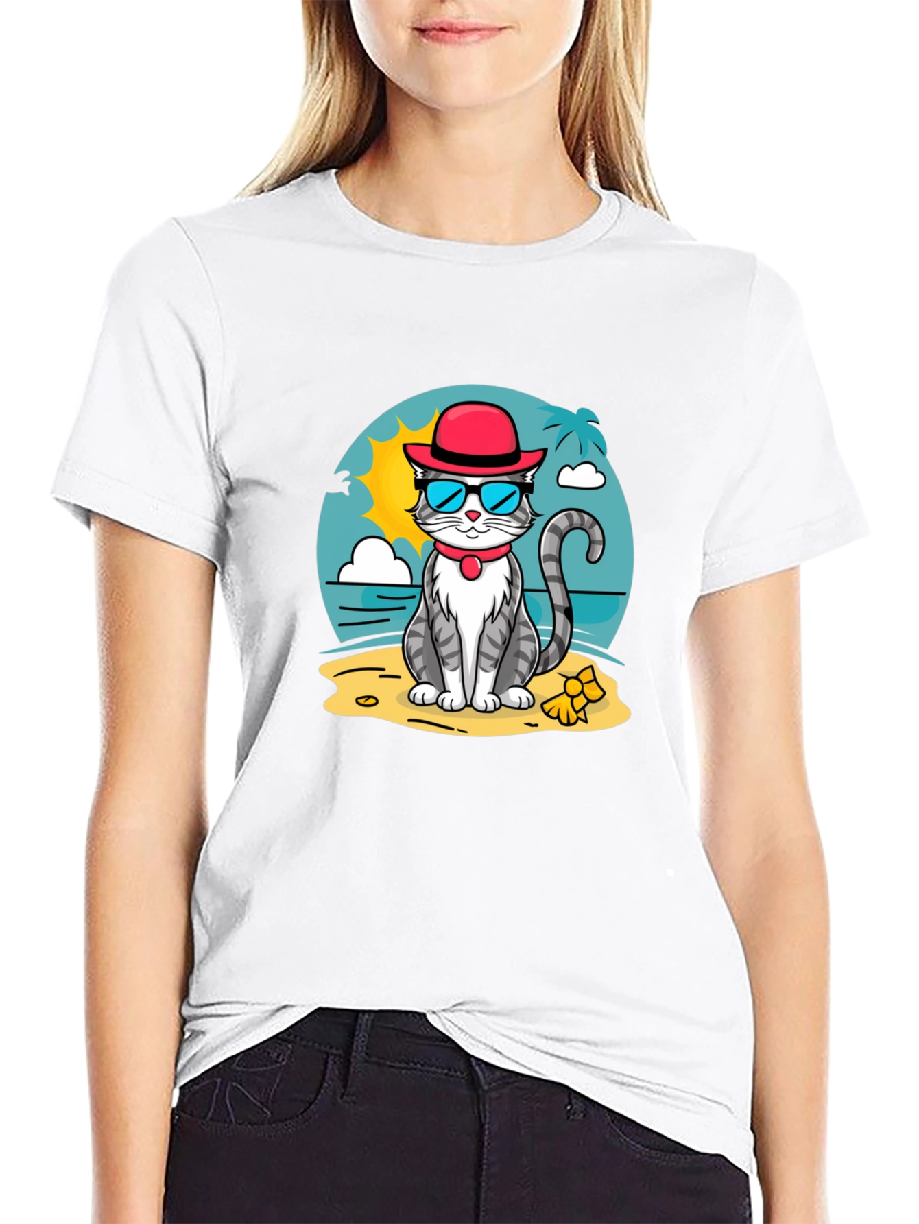 Cool Cat Beach T-Shirt - Summer Vibes