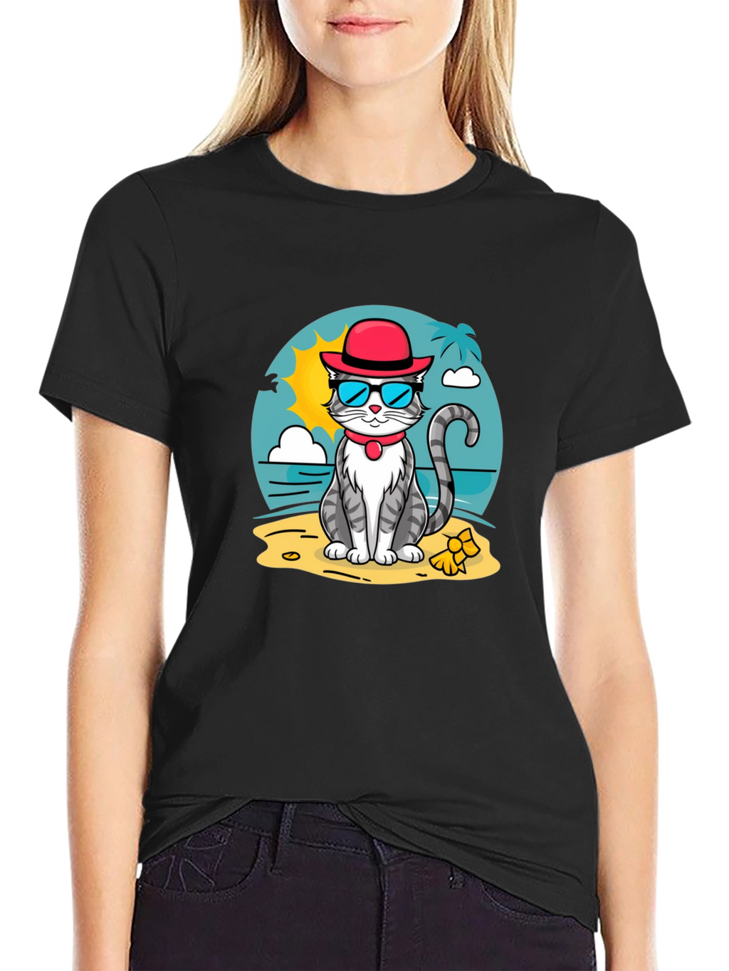 Cool Cat Beach T-Shirt - Summer Vibes