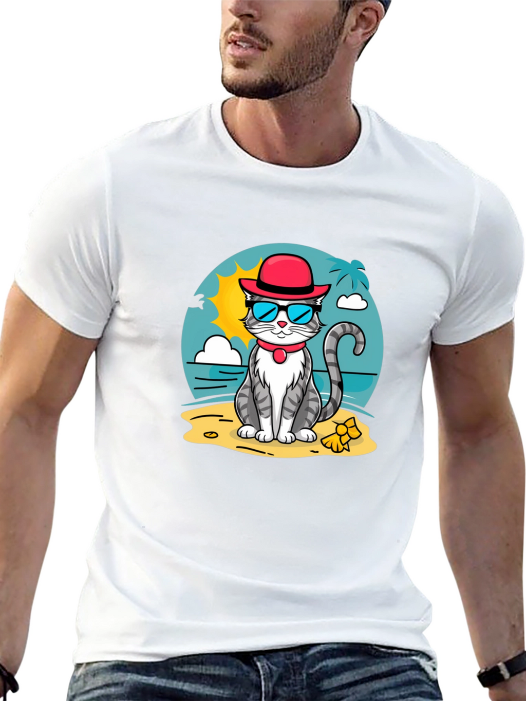 Cool Cat Beach T-Shirt - Summer Vibes