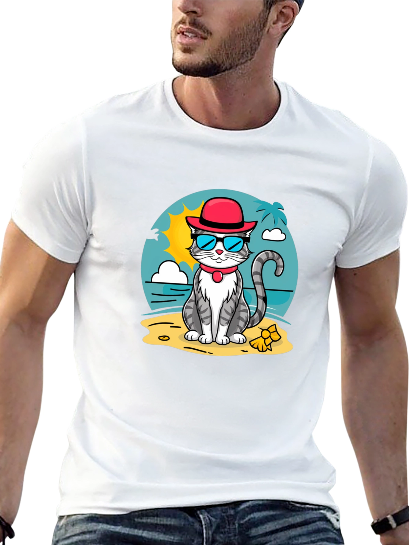 Cool Cat Beach T-Shirt - Summer Vibes