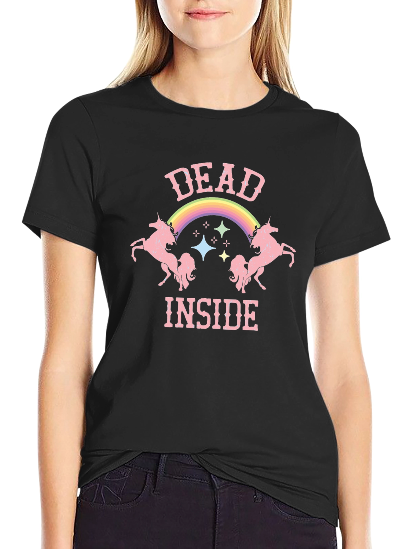 Dead Inside Unicorn Graphic Tee - Black Cotton T-Shirt