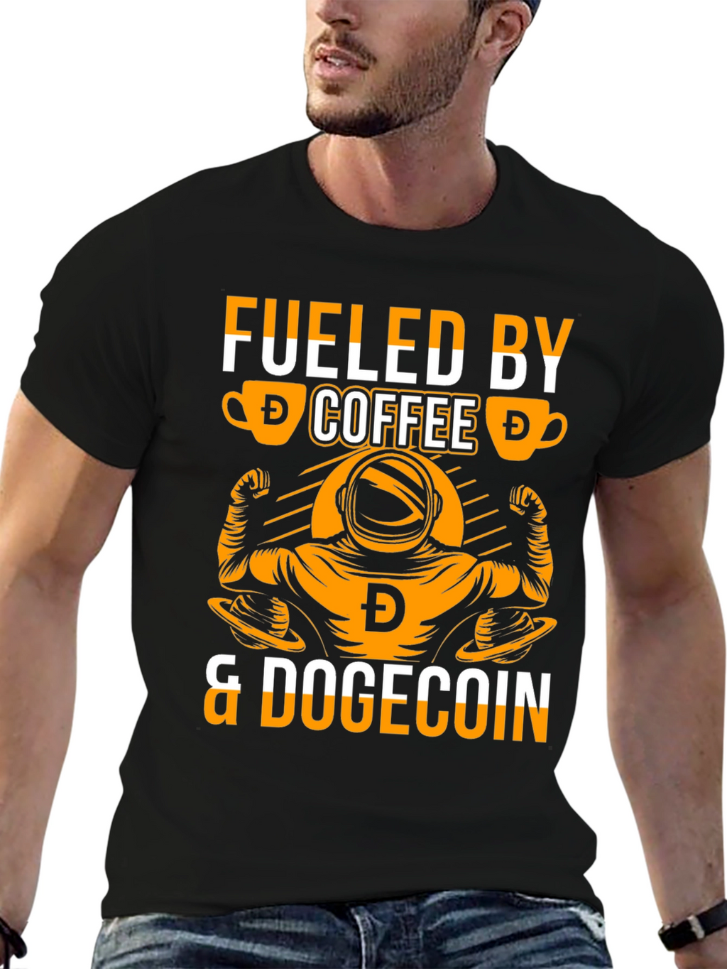 Fueled By Coffee & Dogecoin T-Shirt – Crypto Meme Graphic Tee
