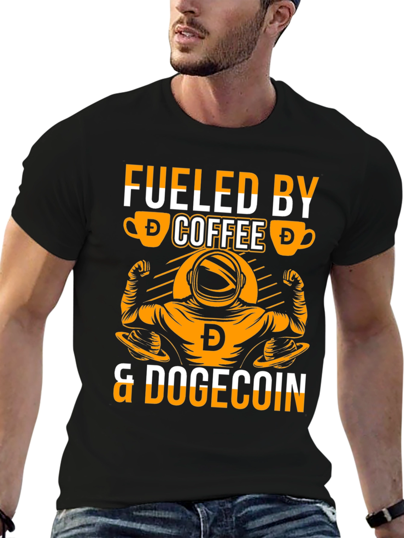 Fueled By Coffee & Dogecoin T-Shirt – Crypto Meme Graphic Tee