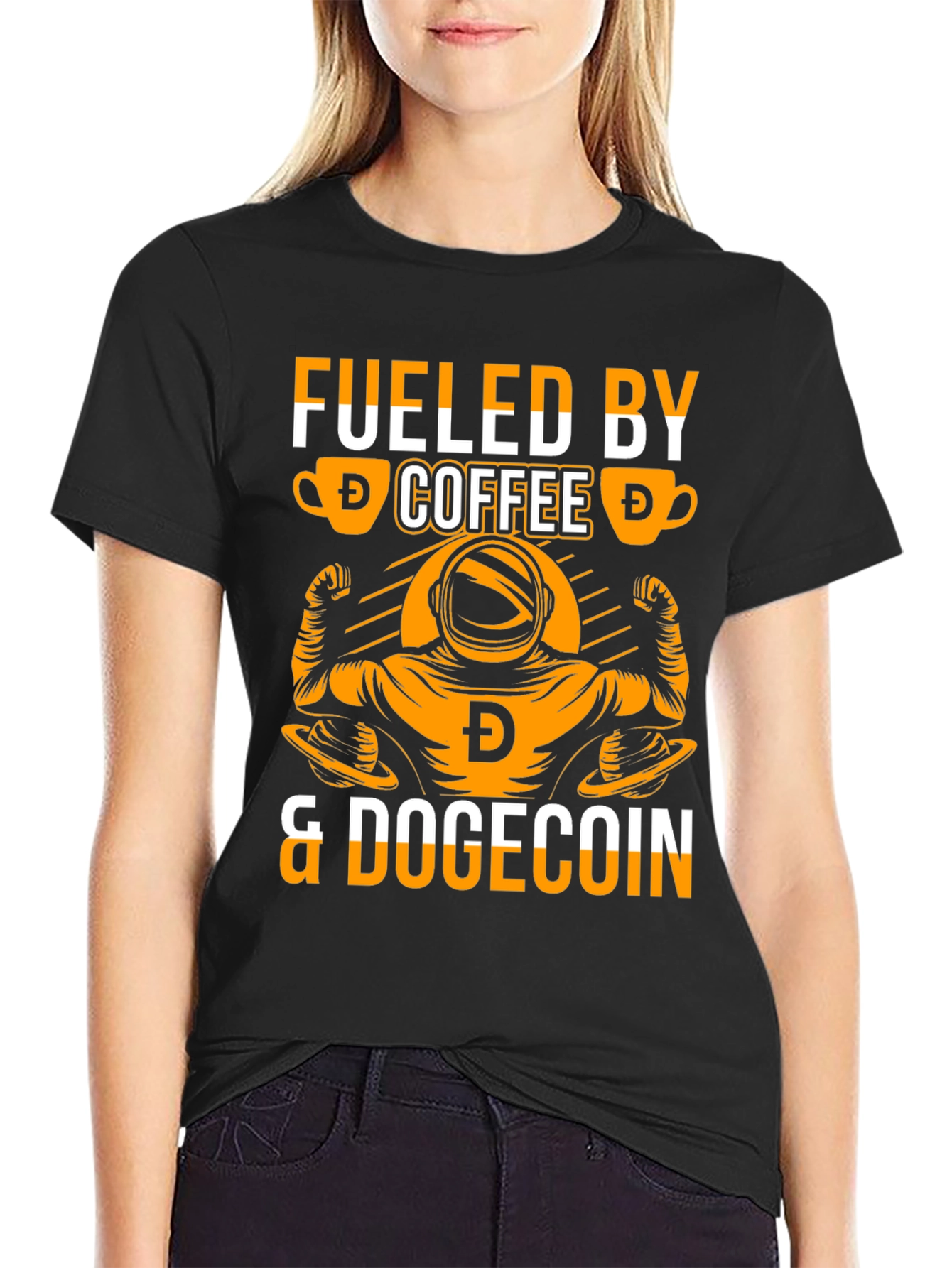 Fueled By Coffee & Dogecoin T-Shirt – Crypto Meme Graphic Tee