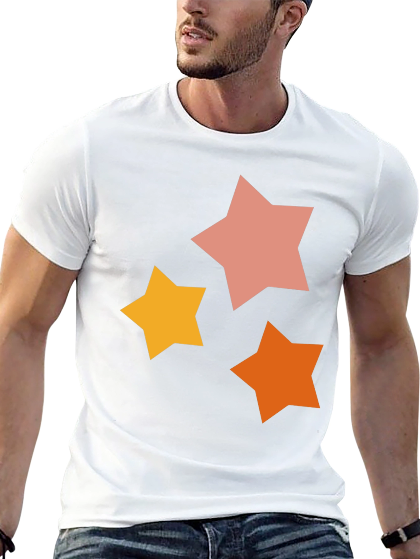 Star Pattern Graphic Tee - Casual Black T-Shirt