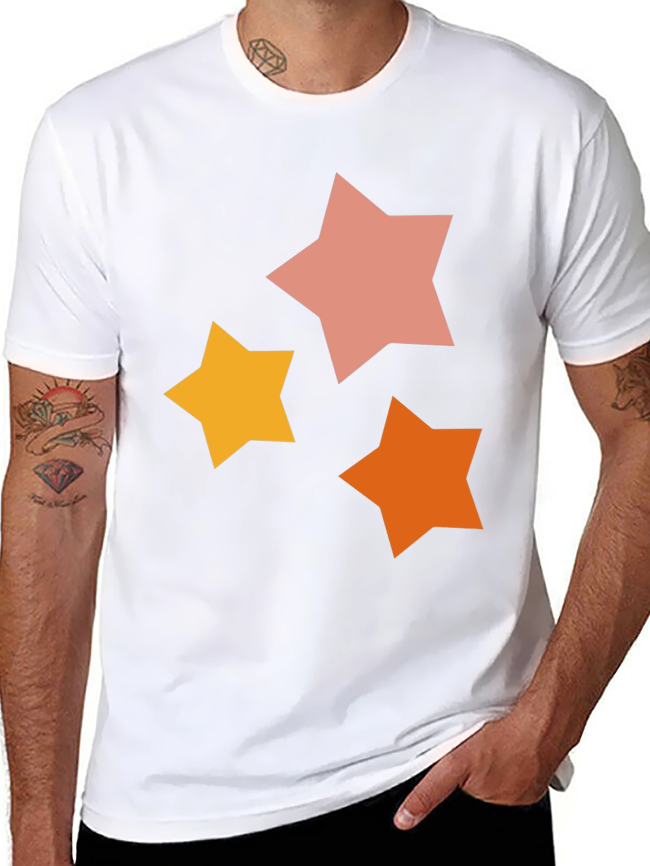 Star Pattern Graphic Tee - Casual Black T-Shirt