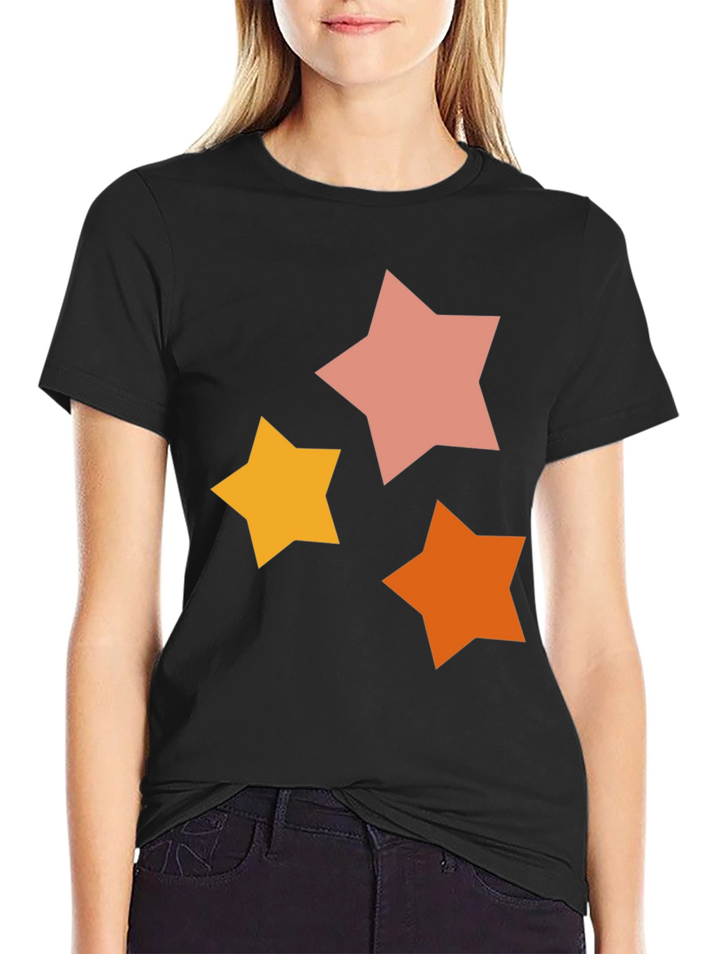 Star Pattern Graphic Tee - Casual Black T-Shirt