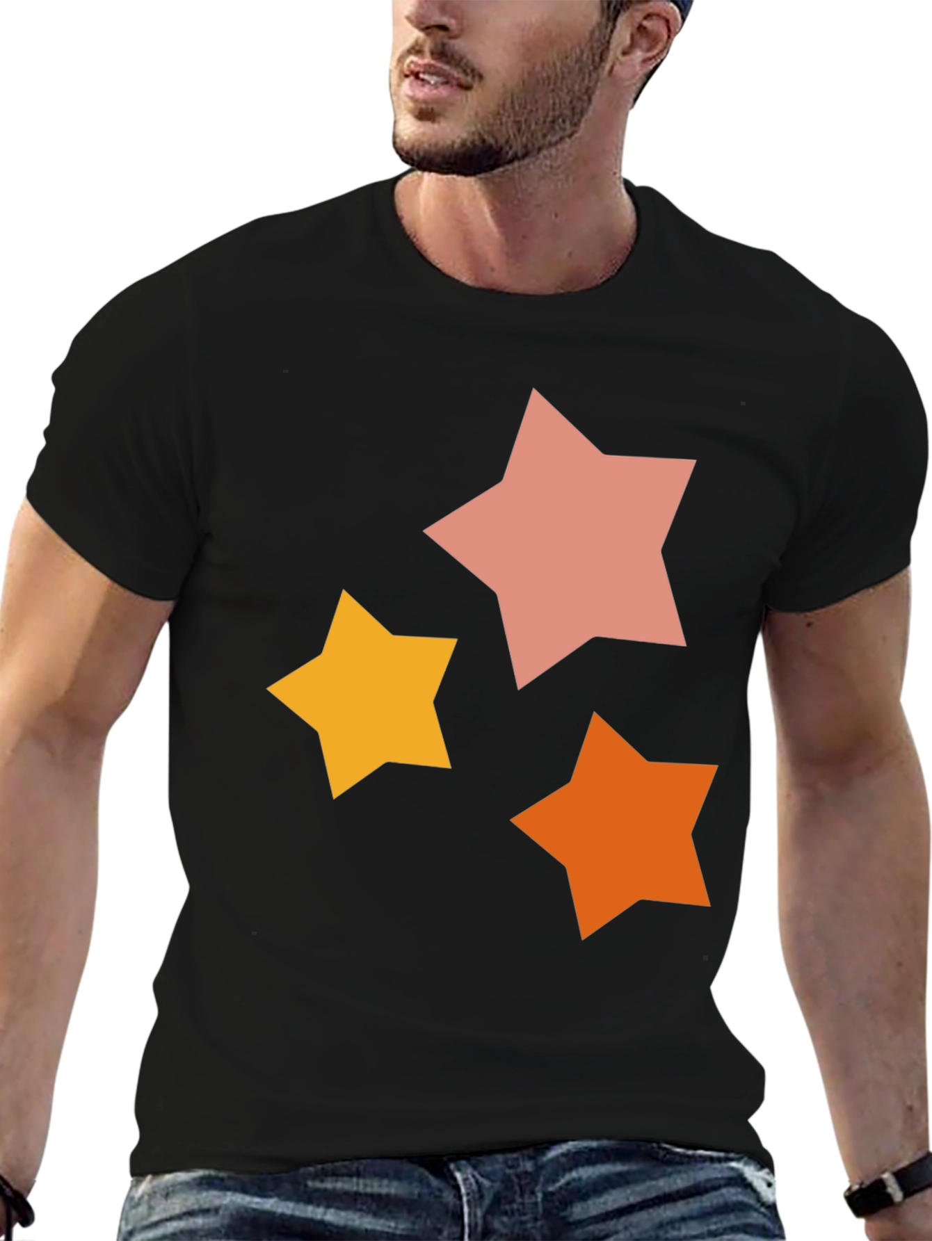Star Pattern Graphic Tee - Casual Black T-Shirt