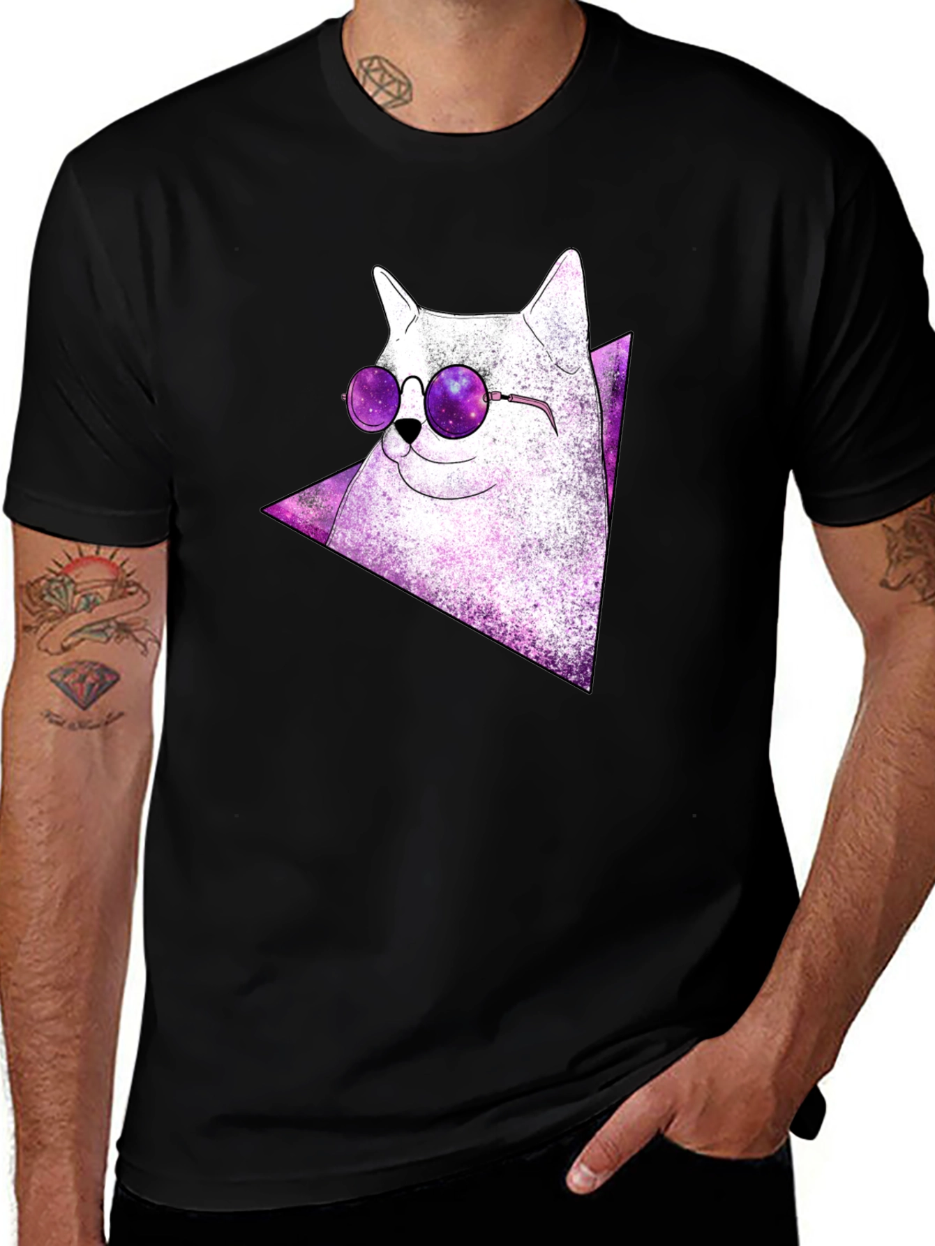 Cosmic Cat Tee - Galaxy Glasses T-Shirt
