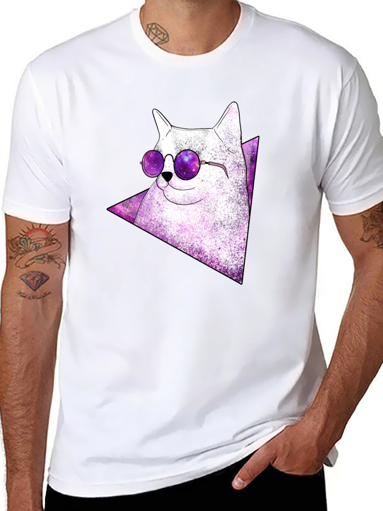 Cosmic Cat Tee - Galaxy Glasses T-Shirt