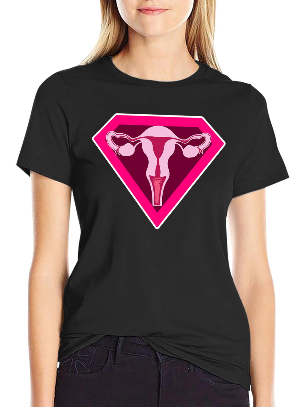 Uterus Superhero Graphic Tee - Black Cotton T-Shirt