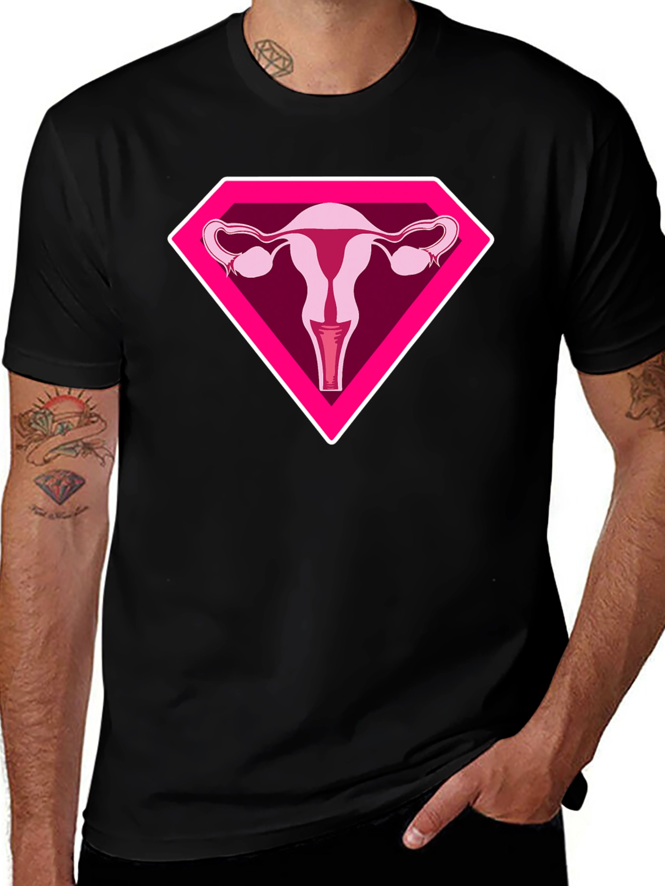 Uterus Superhero Graphic Tee - Black Cotton T-Shirt