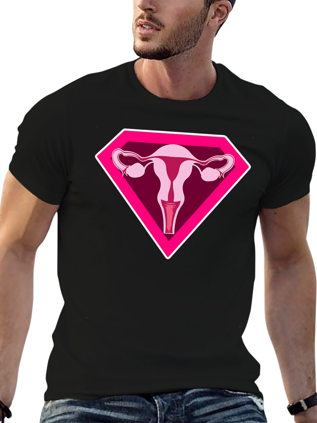 Uterus Superhero Graphic Tee - Black Cotton T-Shirt