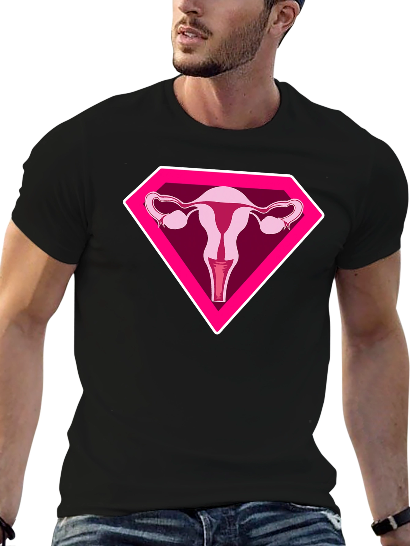 Uterus Superhero Graphic Tee - Black Cotton T-Shirt