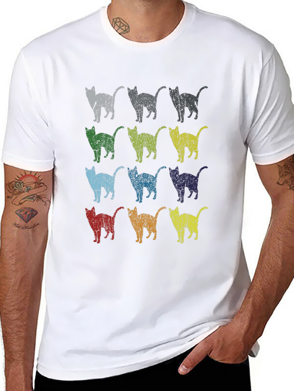 Retro Cat Pattern T-Shirt