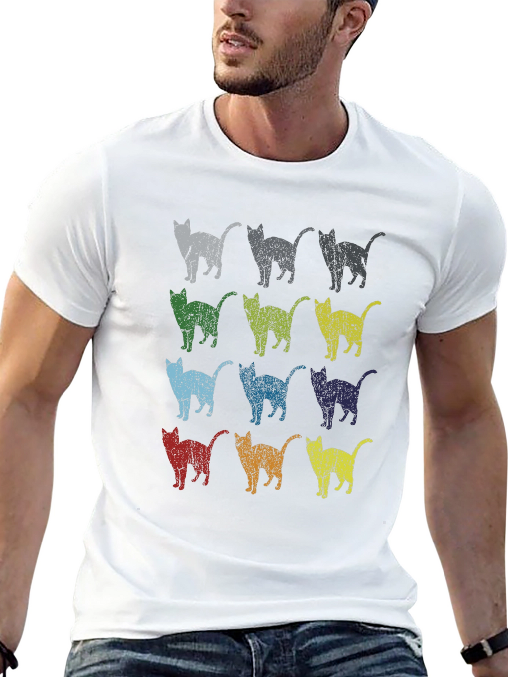Retro Cat Pattern T-Shirt