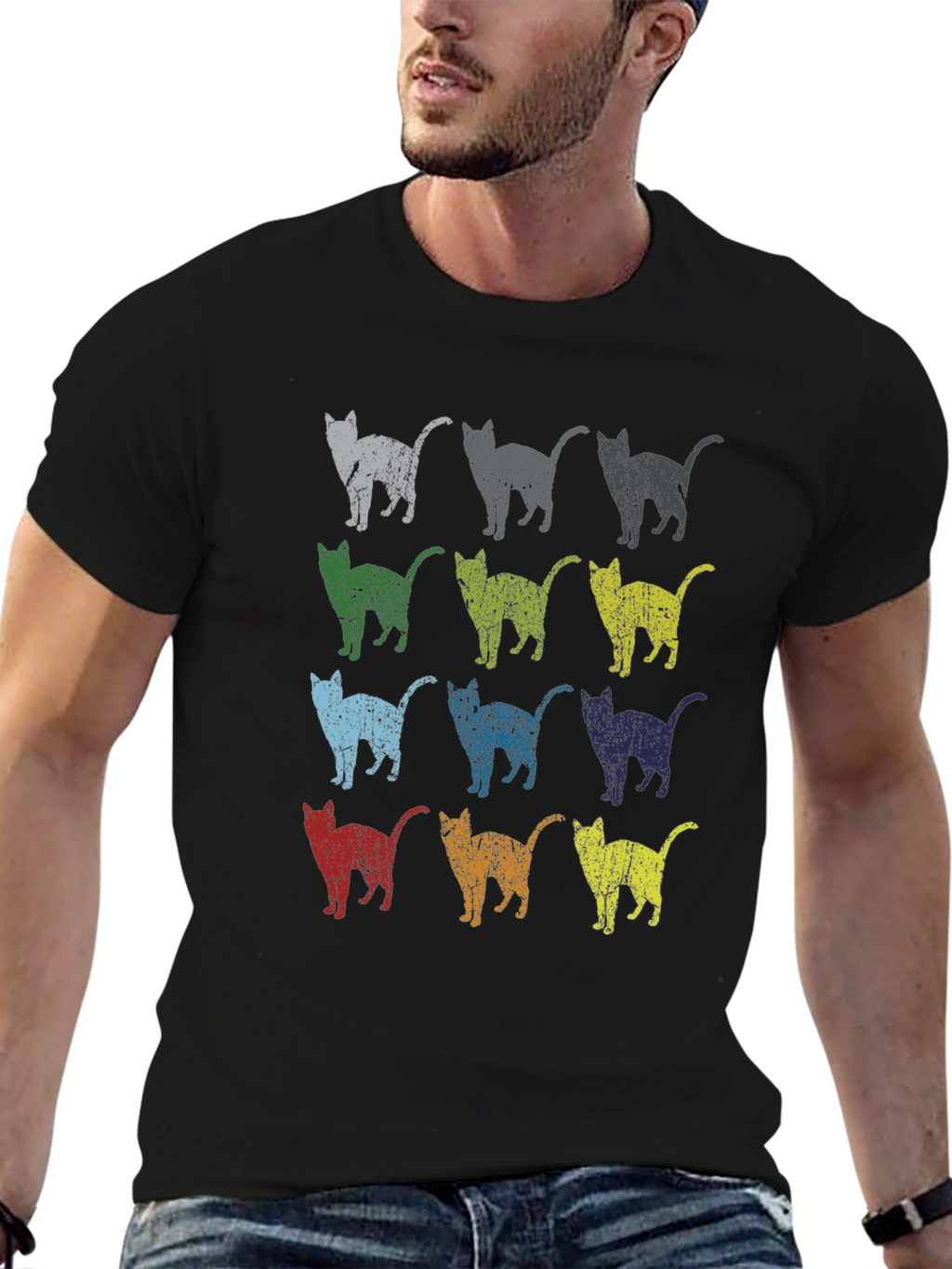 Retro Cat Pattern T-Shirt
