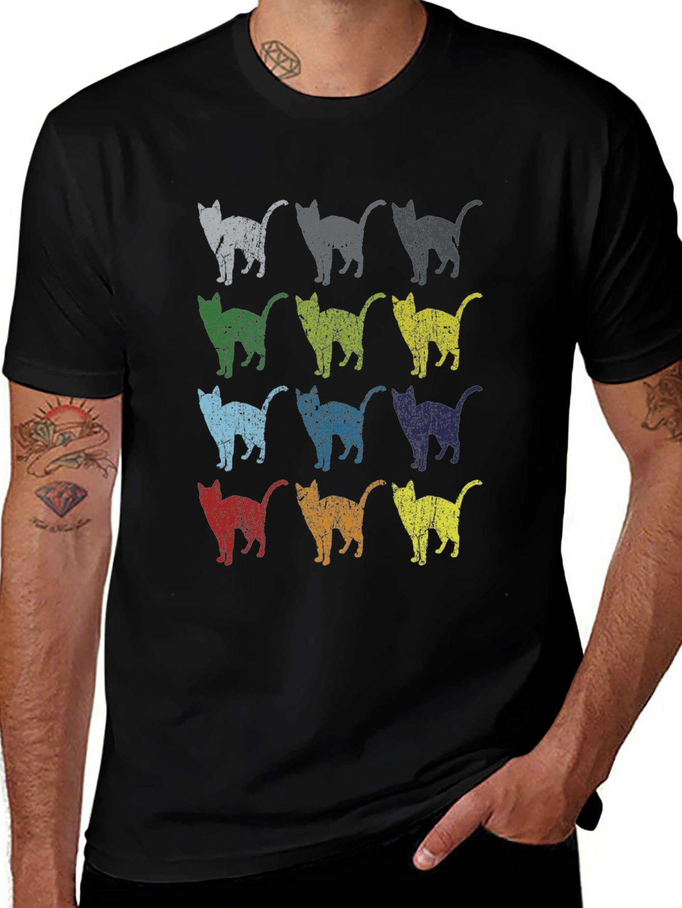 Retro Cat Pattern T-Shirt