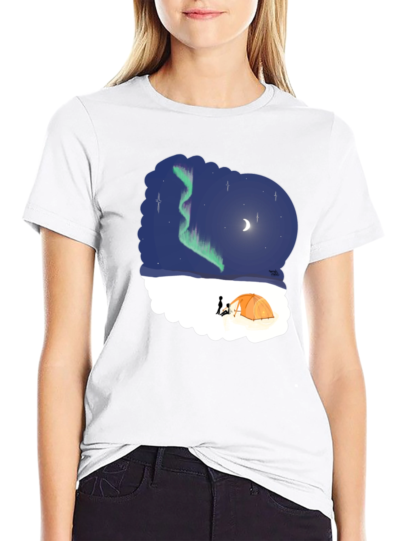 Aurora Camping Graphic Tee - Northern Lights Design