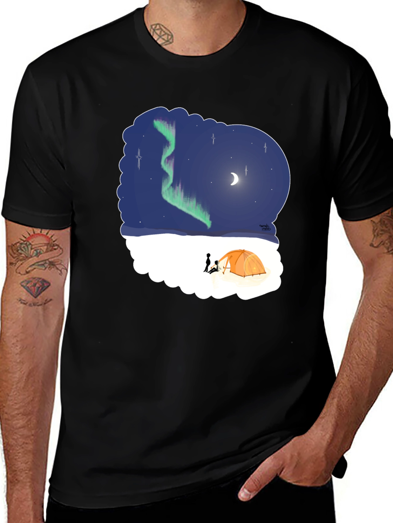 Aurora Camping Graphic Tee - Northern Lights Design