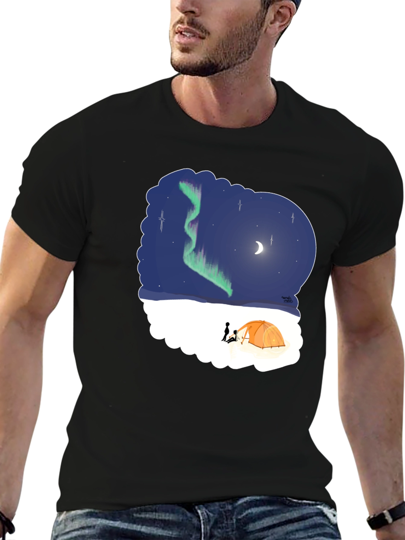 Aurora Camping Graphic Tee - Northern Lights Design