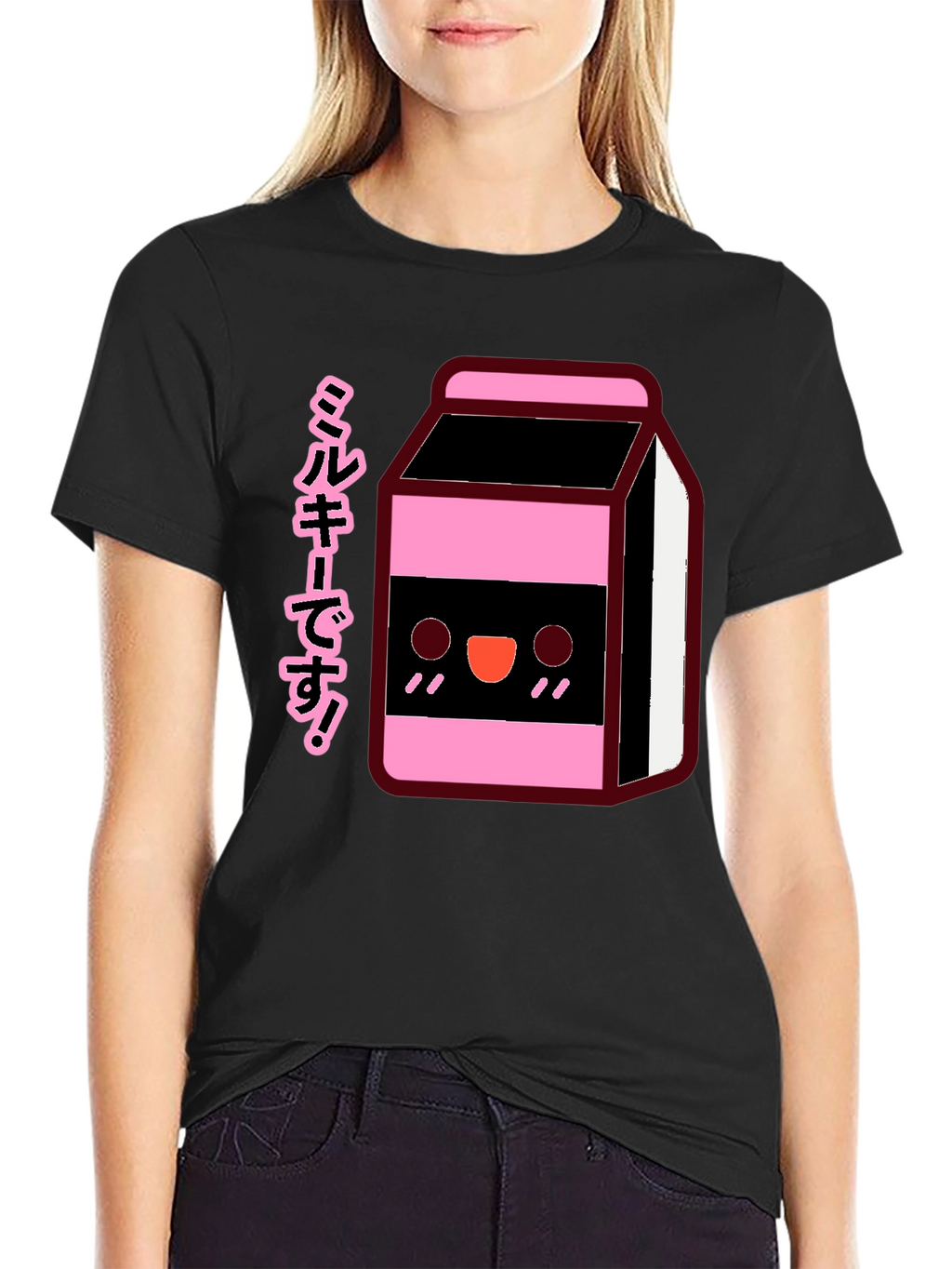 Kawaii Milk Carton T-Shirt - Black Anime Style Tee