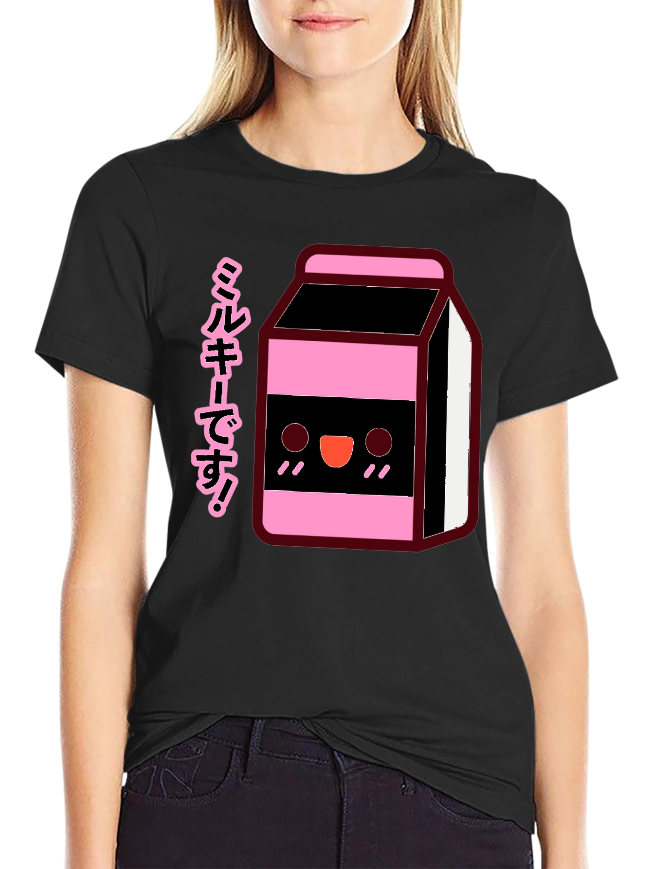 Kawaii Milk Carton T-Shirt - Black Anime Style Tee