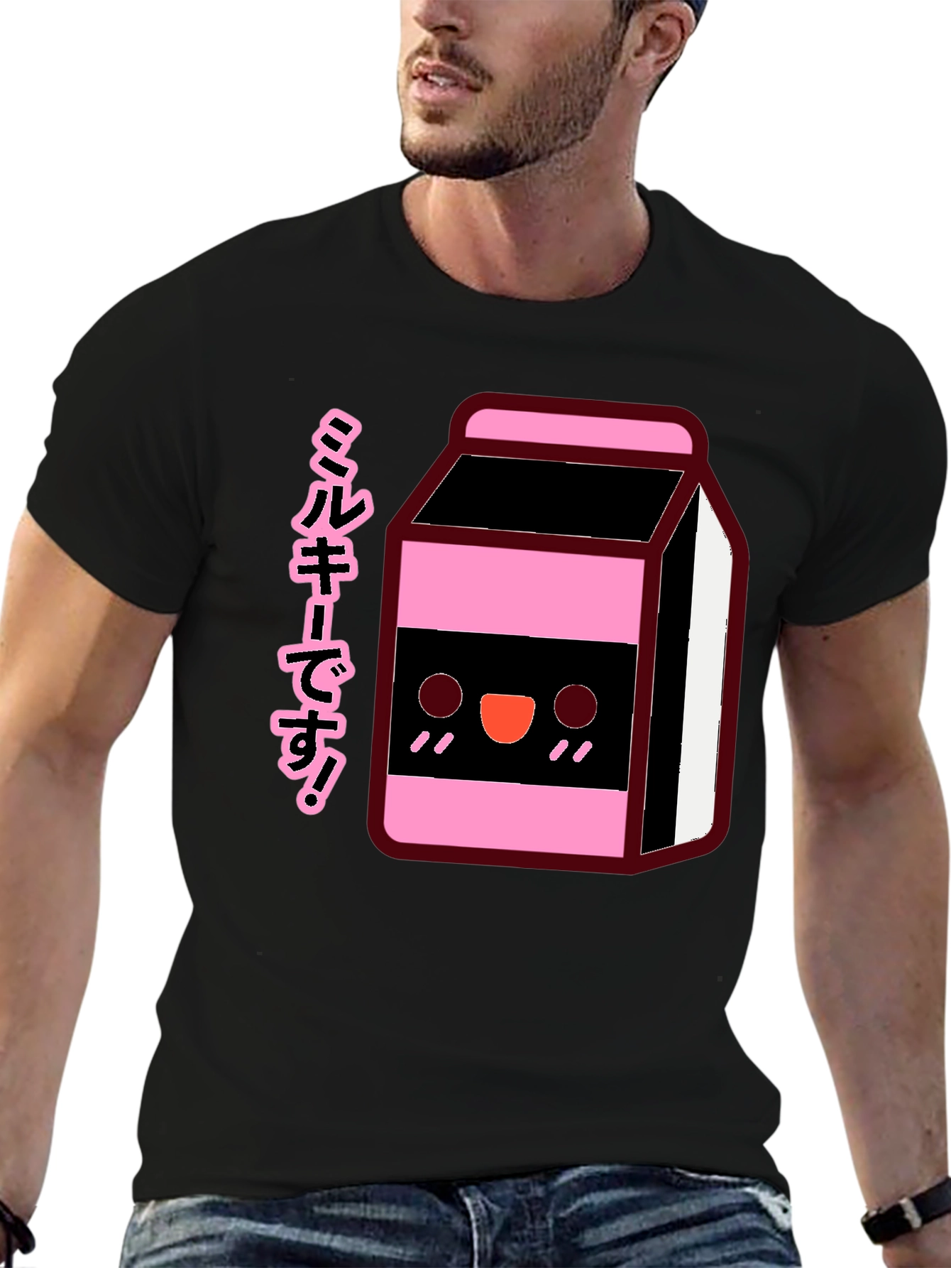 Kawaii Milk Carton T-Shirt - Black Anime Style Tee