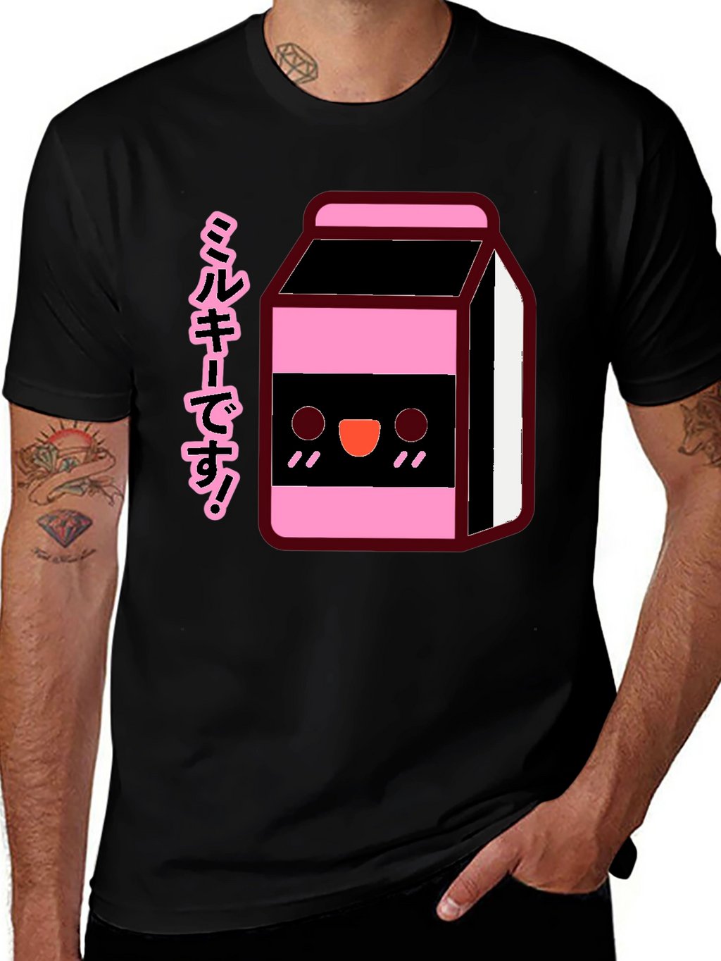 Kawaii Milk Carton T-Shirt - Black Anime Style Tee