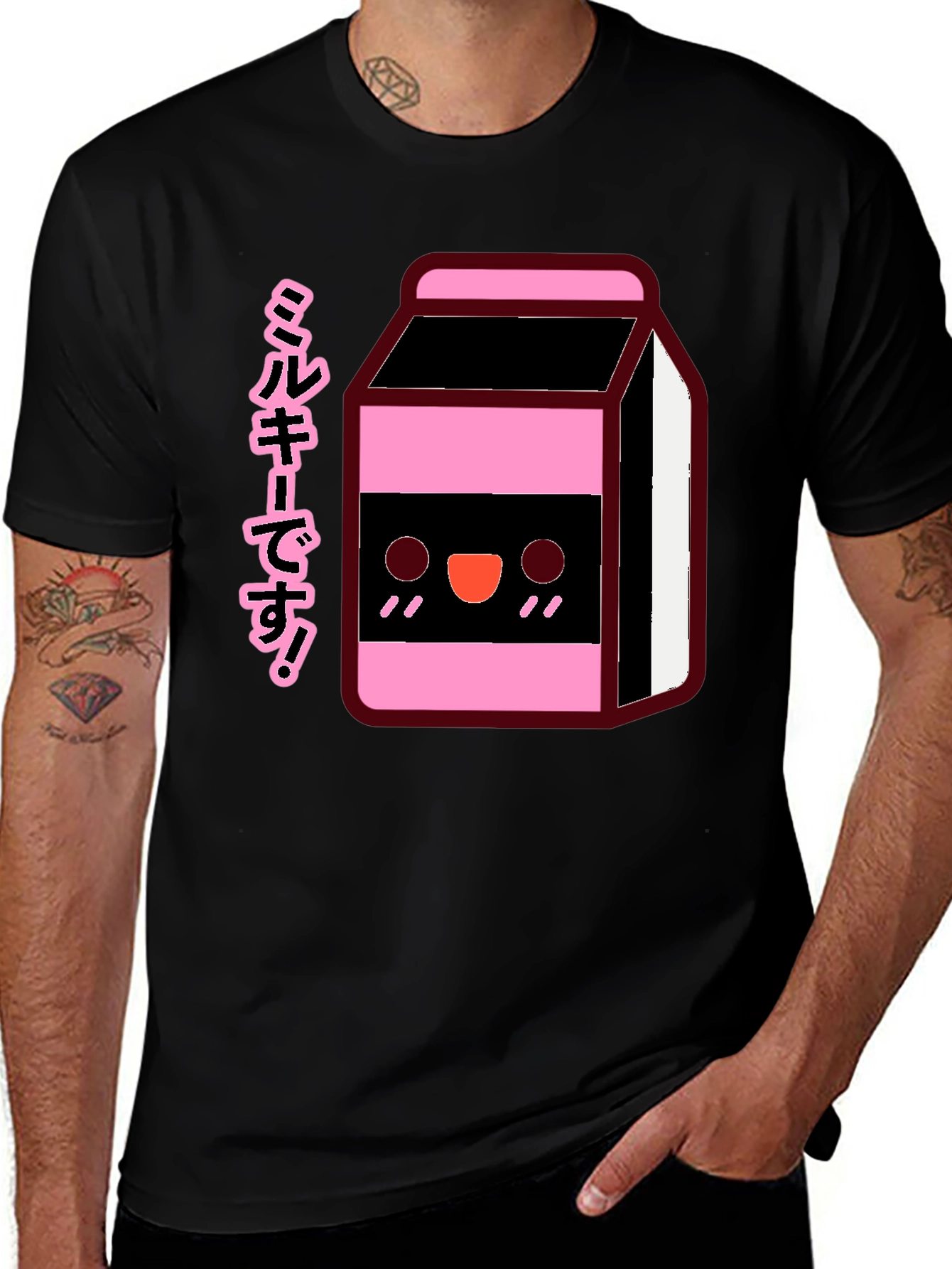 Kawaii Milk Carton T-Shirt - Black Anime Style Tee
