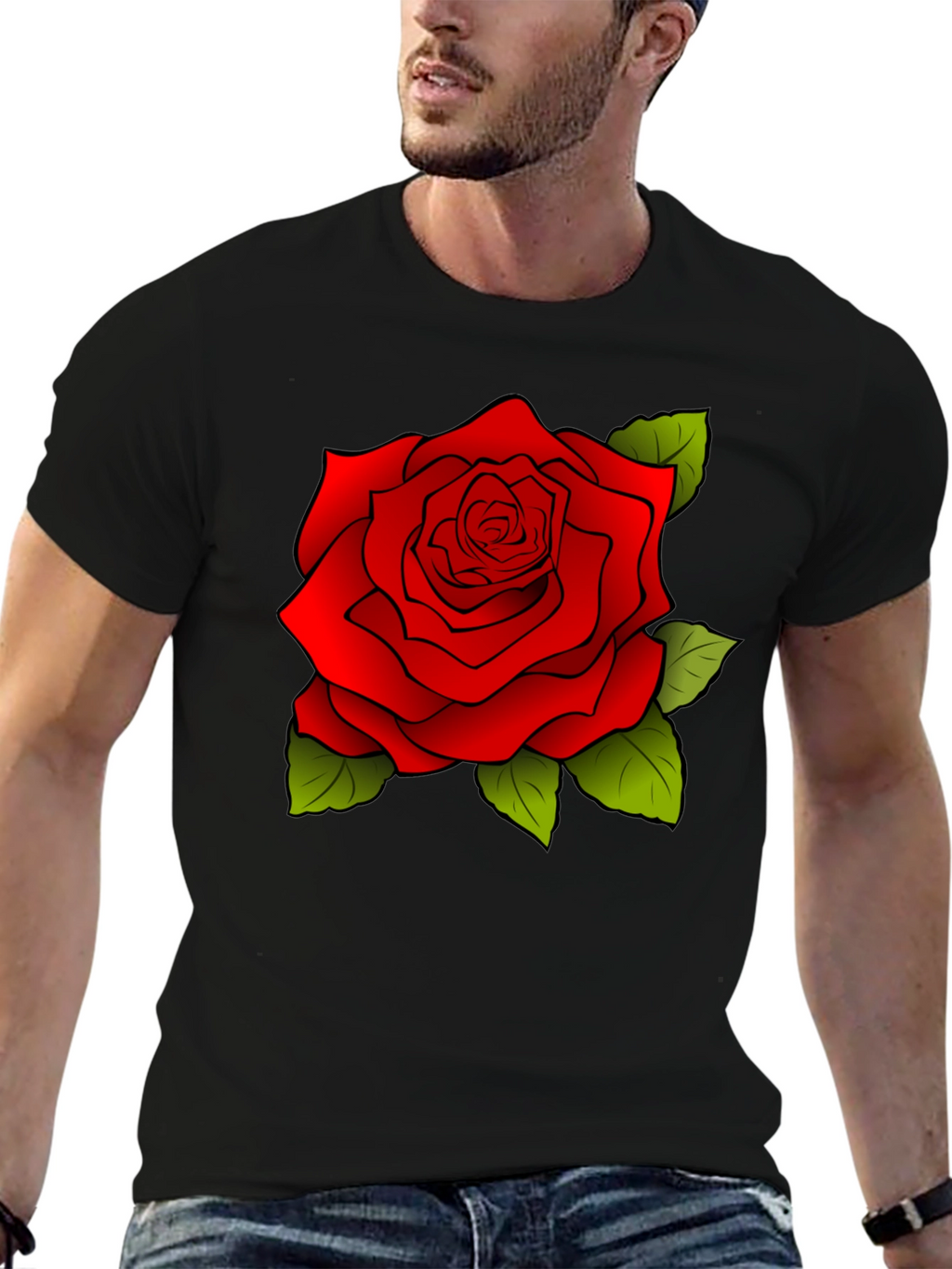 Rose Graphic Black T-Shirt for Men