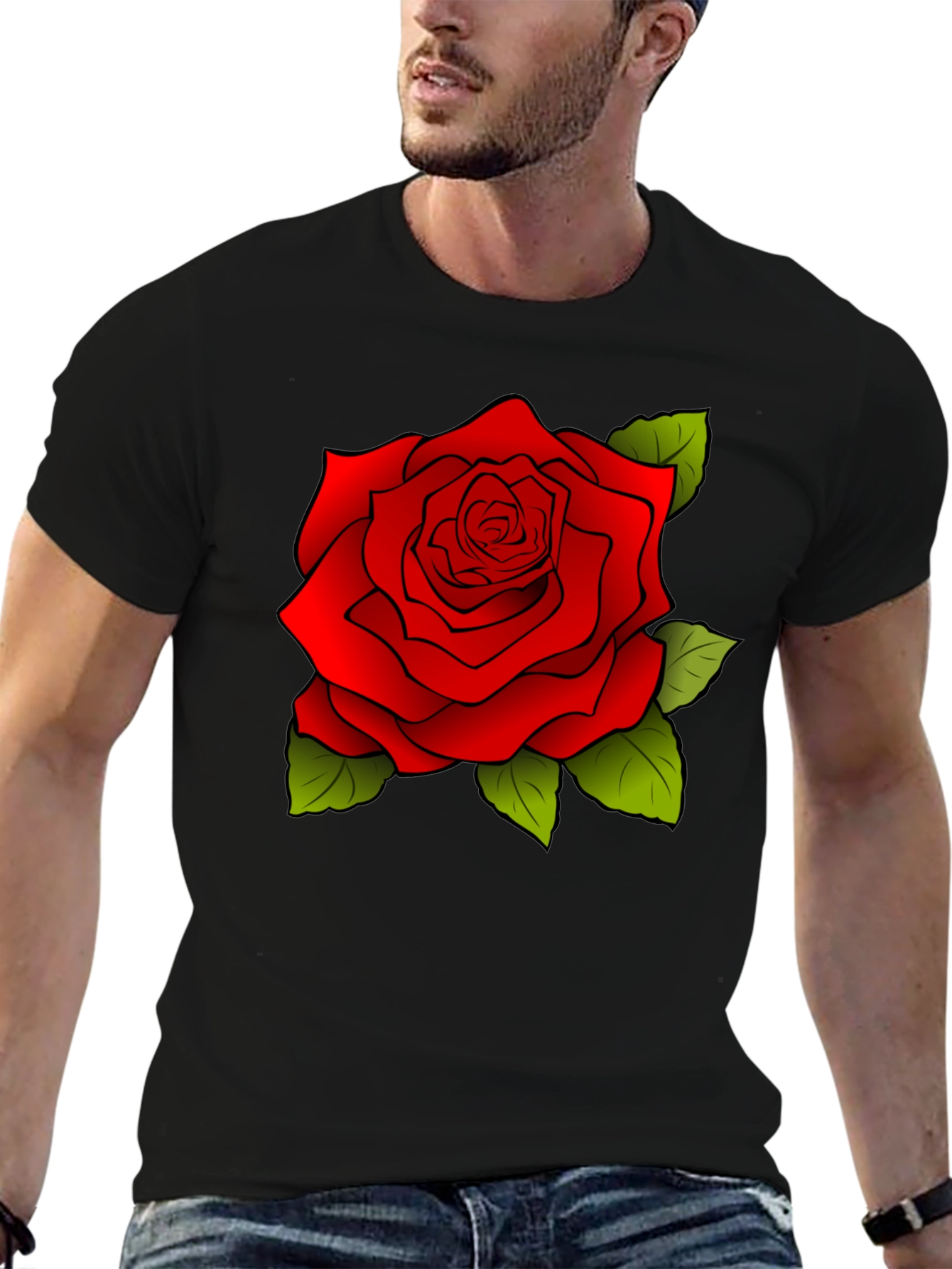 Rose Graphic Black T-Shirt for Men