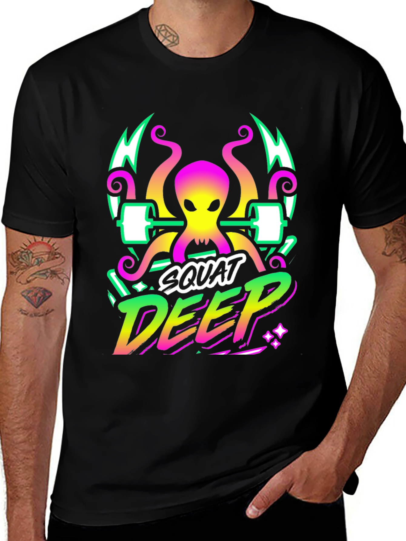 Squat Deep Graphic T-Shirt Octopus Gym