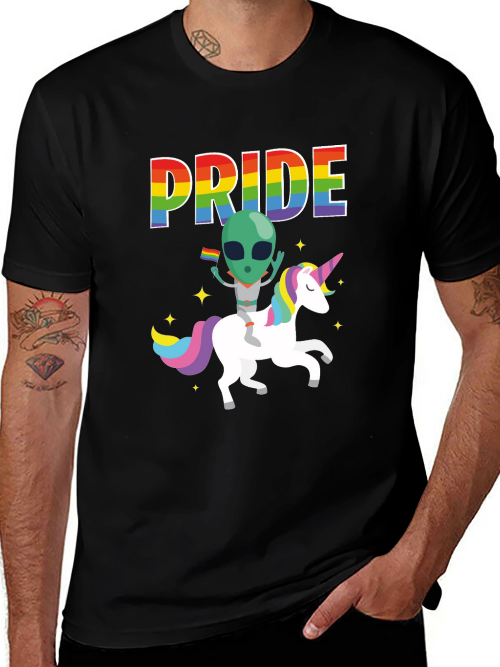 Pride Alien Riding Unicorn Graphic Tee