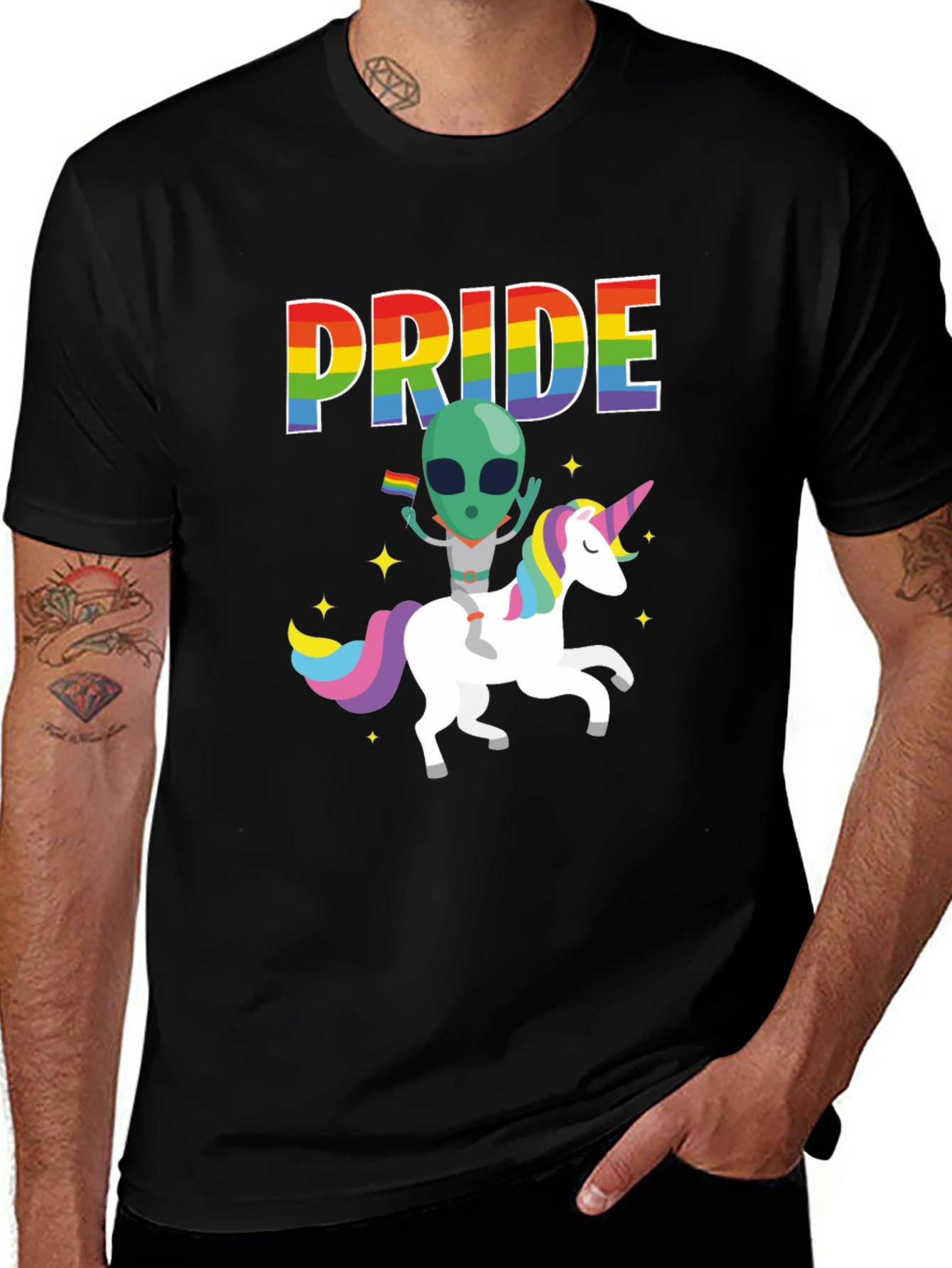 Pride Alien Riding Unicorn Graphic Tee