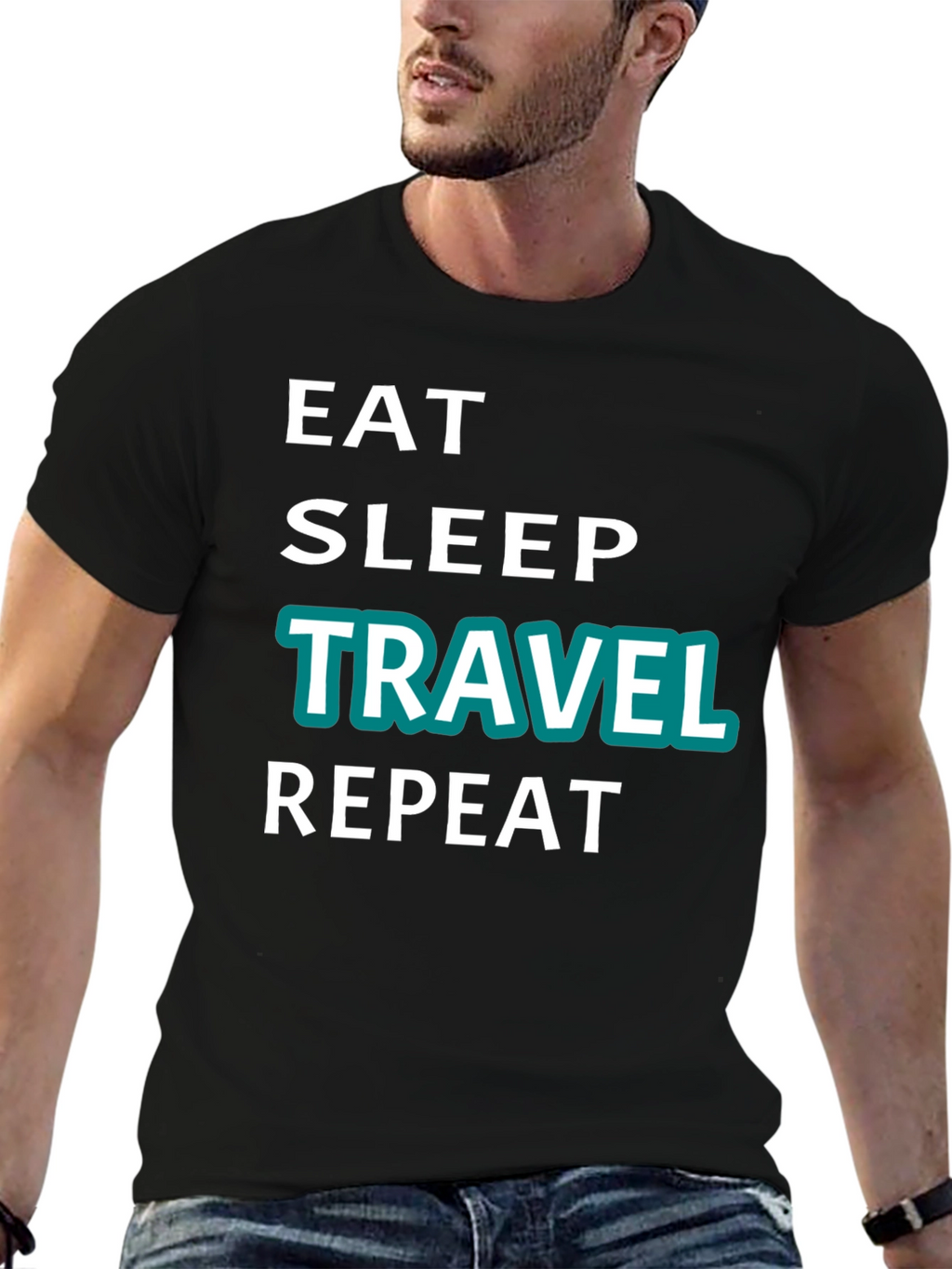 Eat Sleep Travel Repeat Graphic Tee - Black