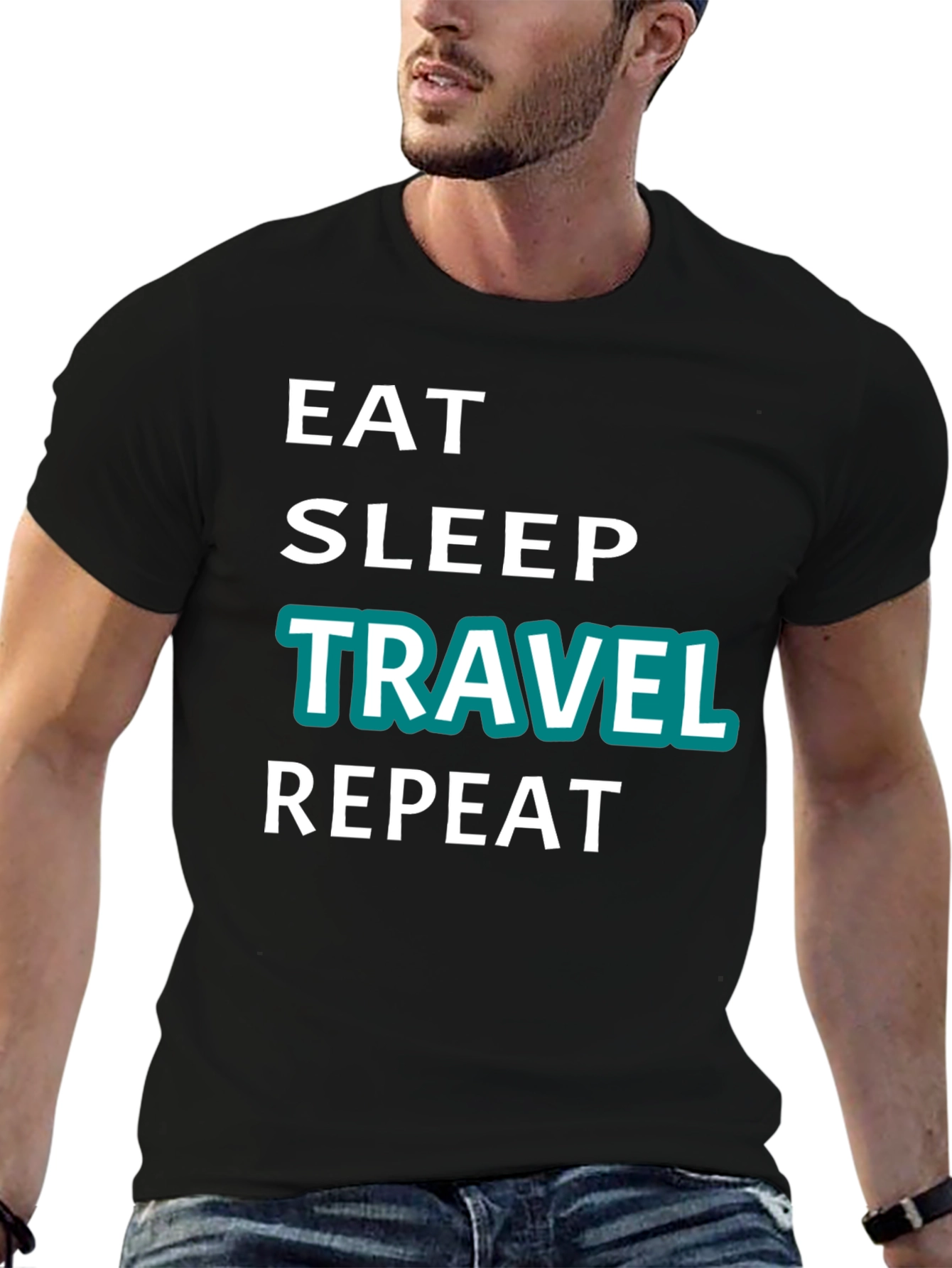 Eat Sleep Travel Repeat Graphic Tee - Black