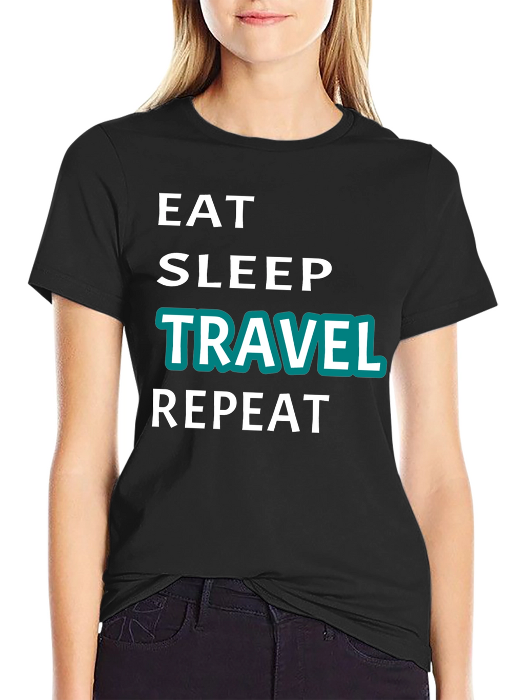 Eat Sleep Travel Repeat Graphic Tee - Black