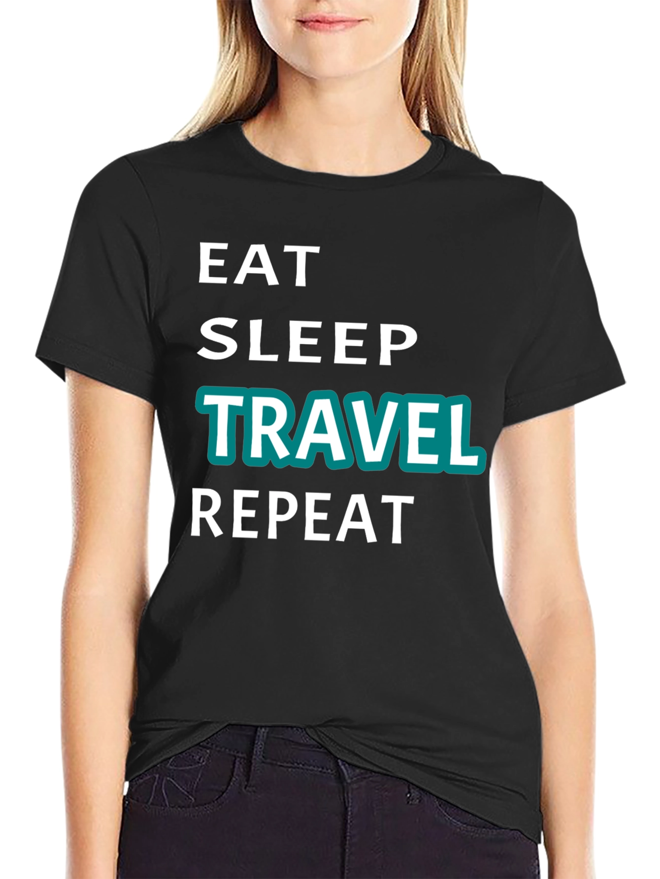 Eat Sleep Travel Repeat Graphic Tee - Black