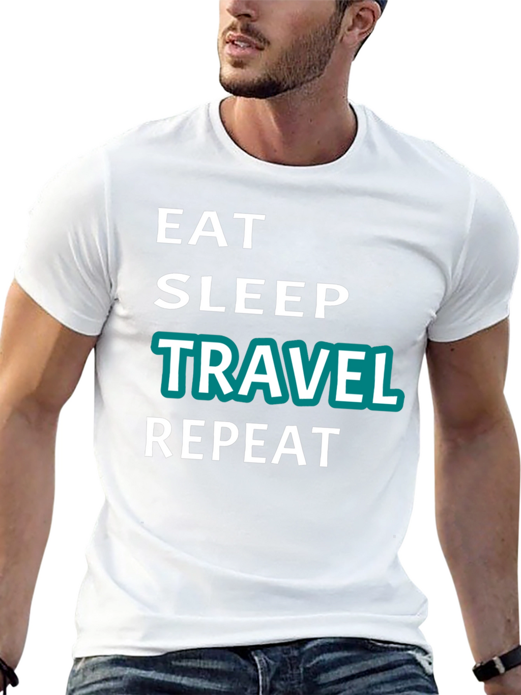Eat Sleep Travel Repeat Graphic Tee - Black
