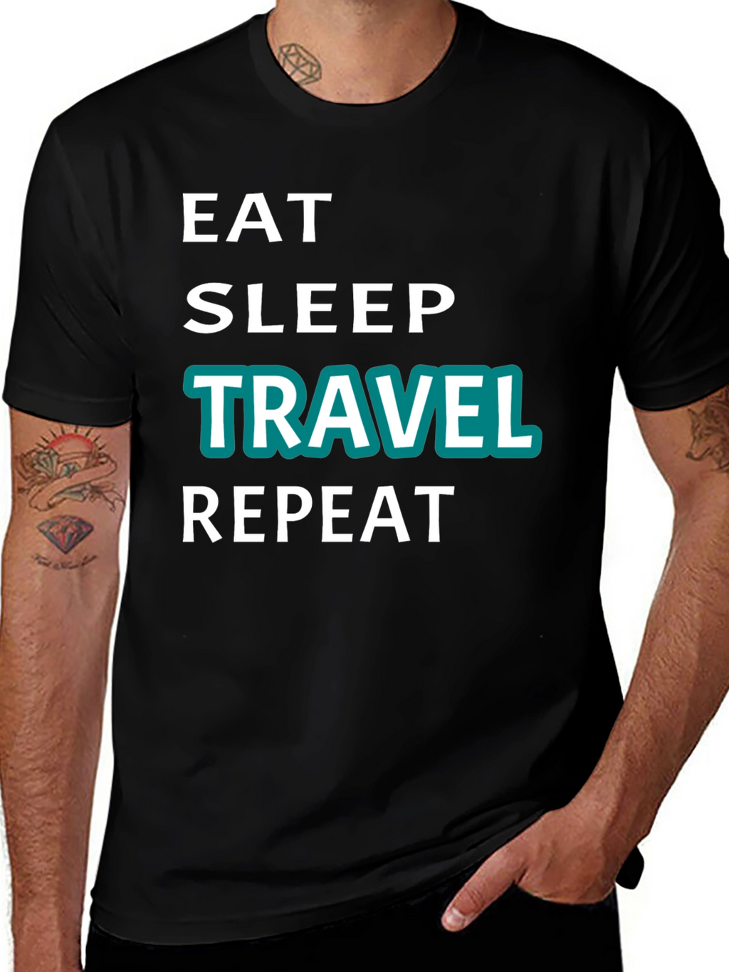 Eat Sleep Travel Repeat Graphic Tee - Black
