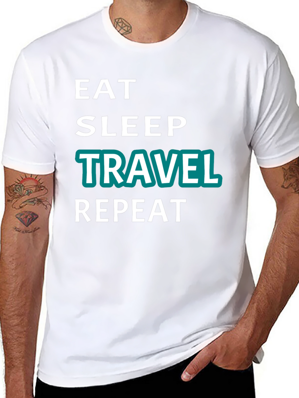 Eat Sleep Travel Repeat Graphic Tee - Black