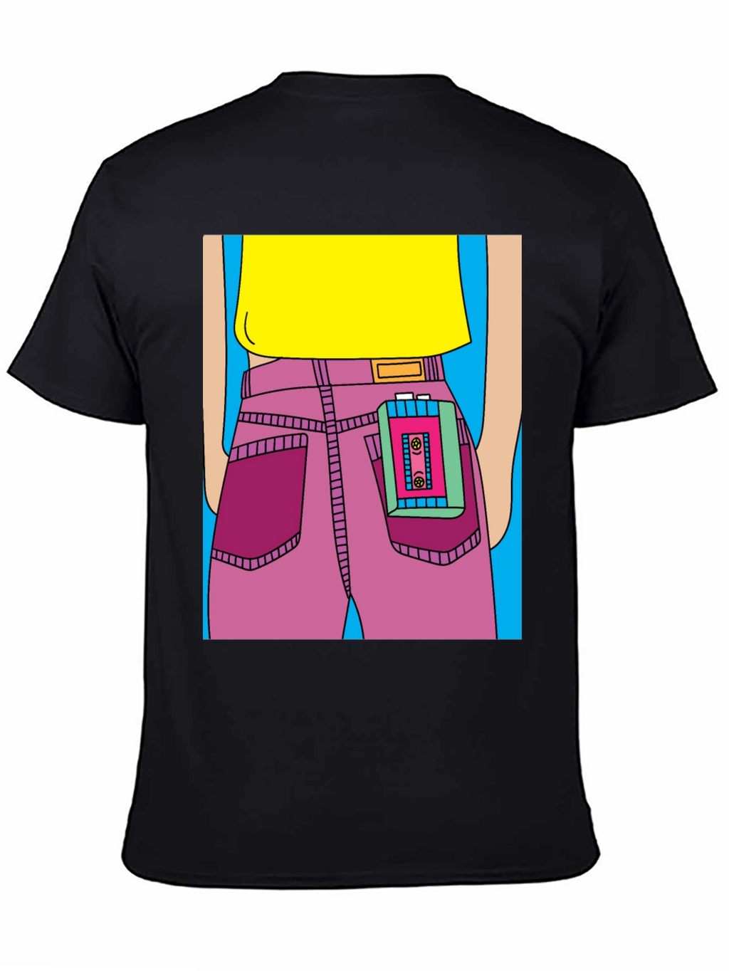 Retro Cartoon T-Shirt: Cassette Player in Pocket
