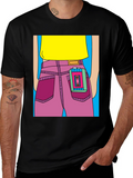 Retro Cartoon T-Shirt: Cassette Player in Pocket