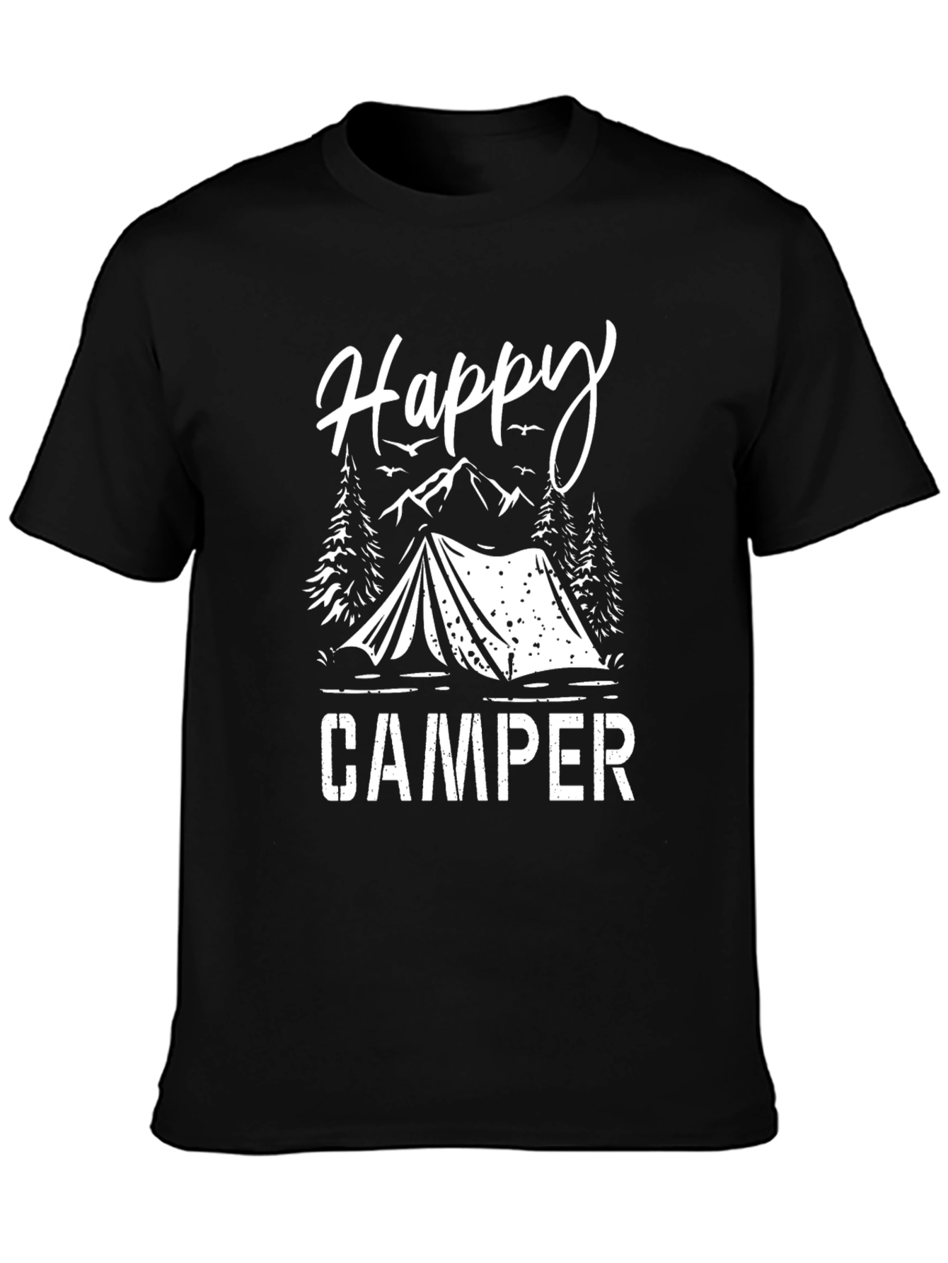 Happy Camper Graphic Tee - Black Cotton Camping Shirt