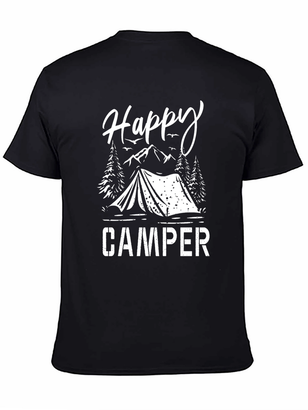 Happy Camper Graphic Tee - Black Cotton Camping Shirt