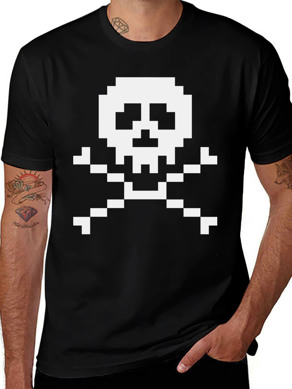 Pixel Skull & Crossbones Graphic T-Shirt