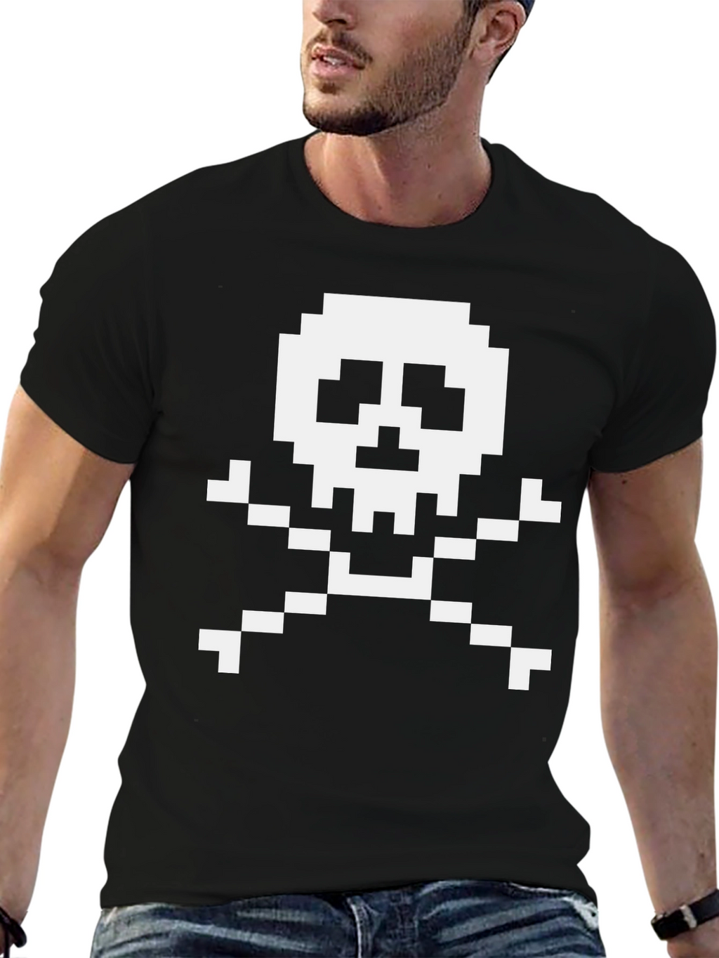 Pixel Skull & Crossbones Graphic T-Shirt